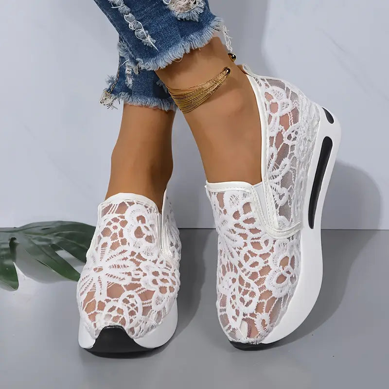 Women's Elegant Breathable Delicate Lace Mesh Slip-On Sneakers