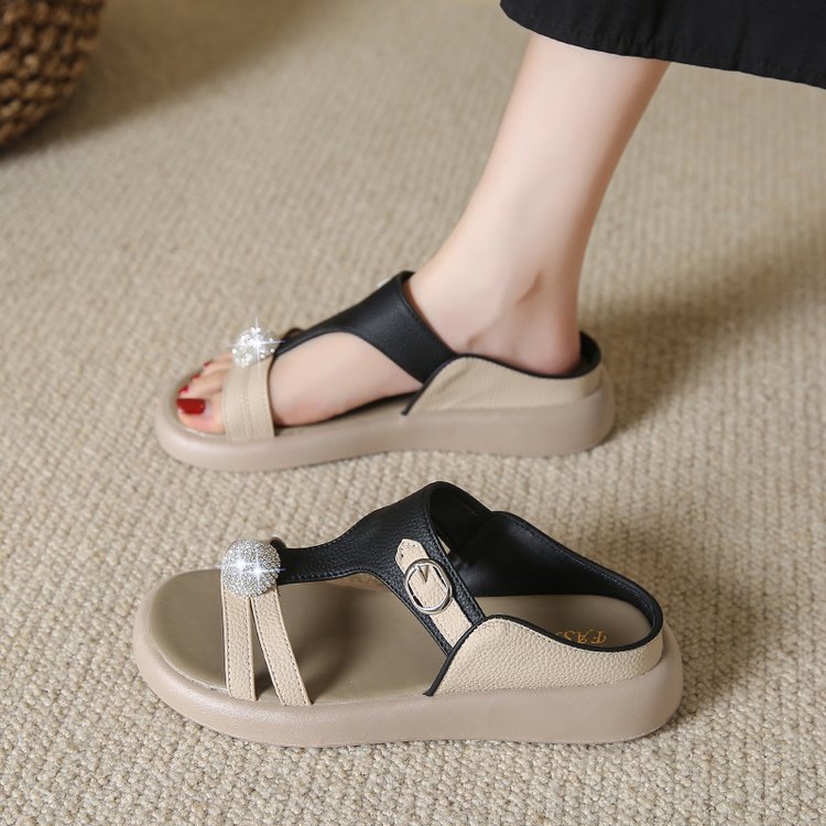 Women's Fashion Rhinestone Hollow Sandals Slip-On Flat Sandals