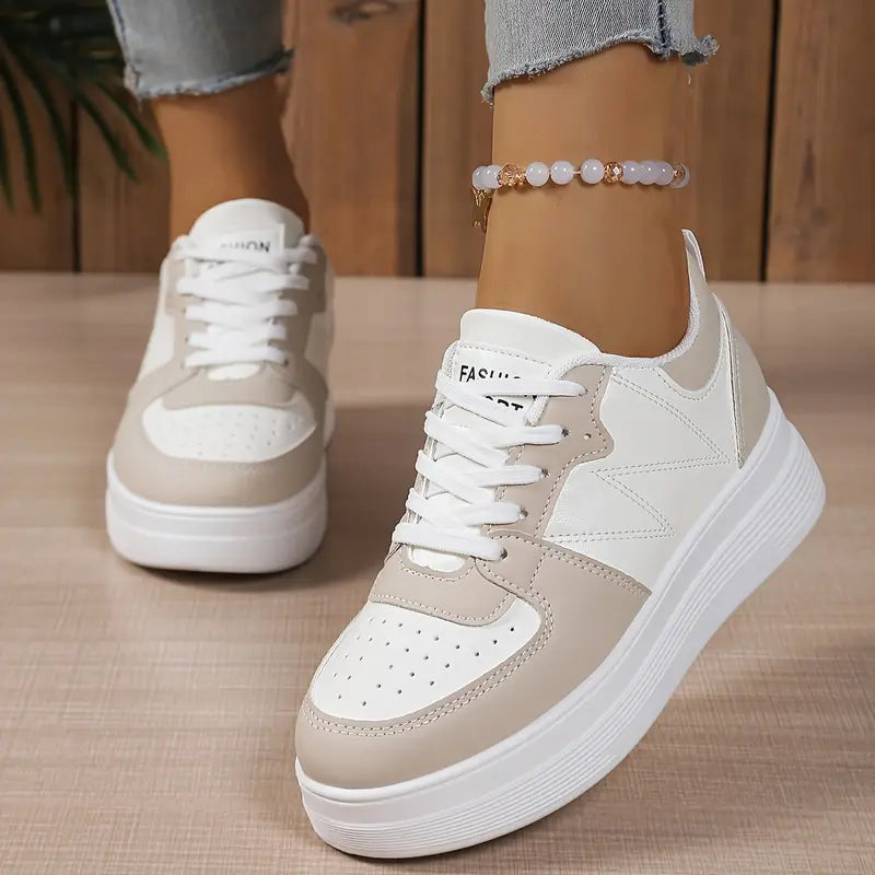 Women's Comfort Versatile White Low-Top Lace-Up Sneakers Casual Chic Footwear