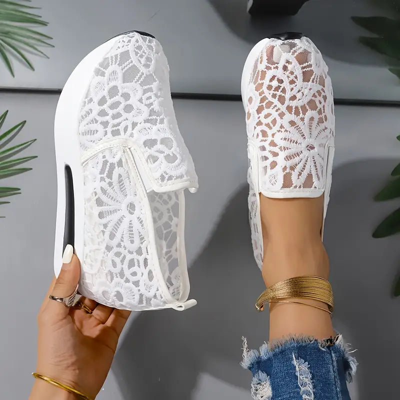 Women's Elegant Breathable Delicate Lace Mesh Slip-On Sneakers