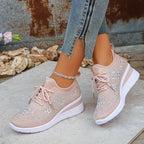 Women's Glittery Rhinestone Fashion Breathable Wedge Sneakers