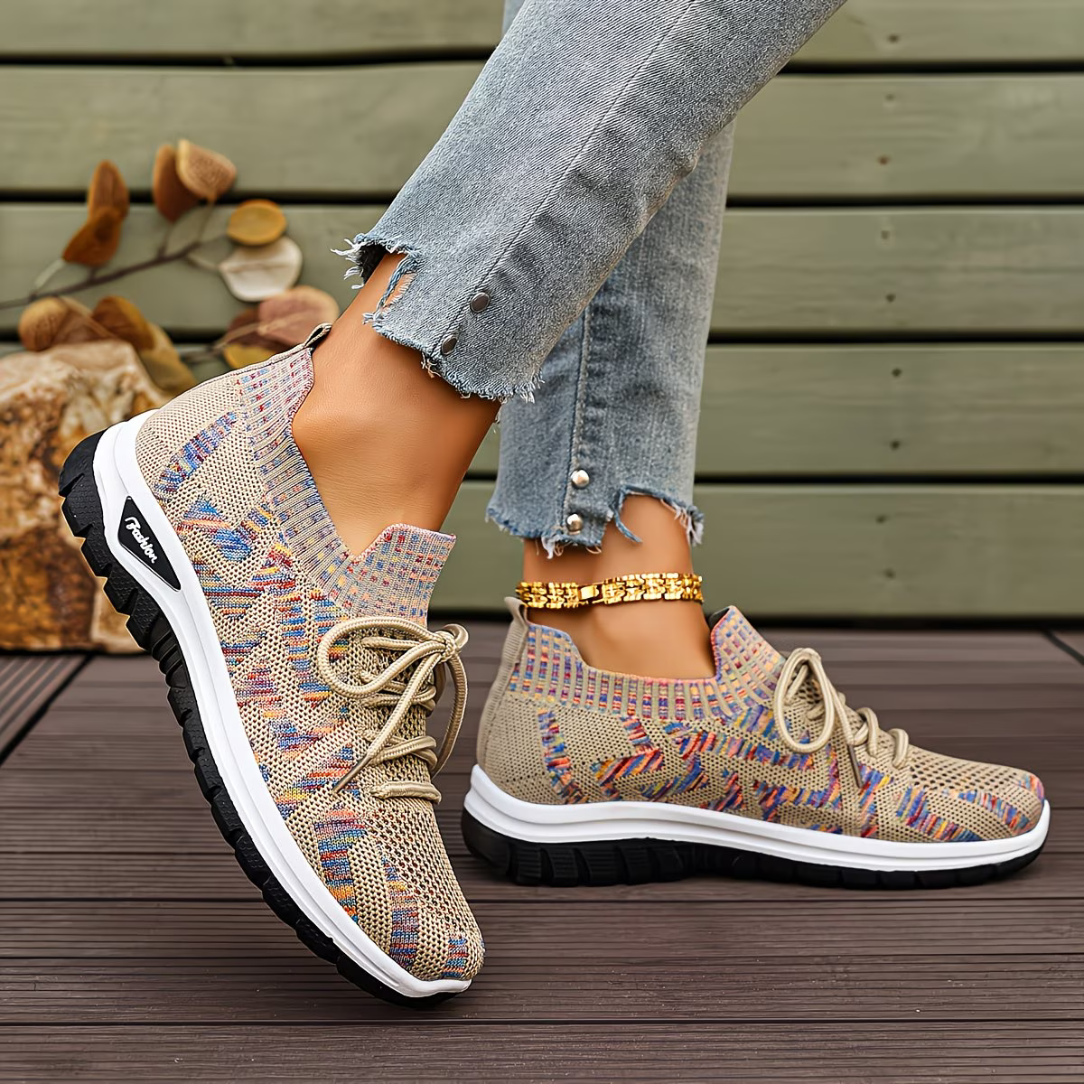 Women's Lightweight and Comfortable Multi-color Stripes Sneakers for Walking, Driving, and Daily Wear