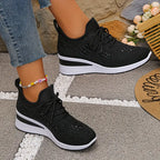 Women's Glittery Rhinestone Fashion Breathable Wedge Sneakers