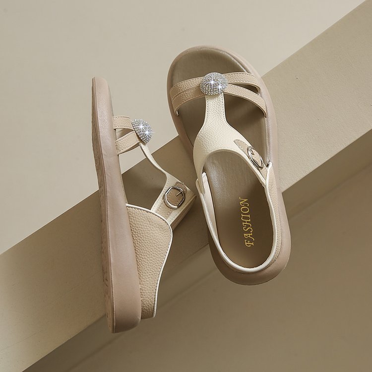 Women's Fashion Rhinestone Hollow Sandals Slip-On Flat Sandals
