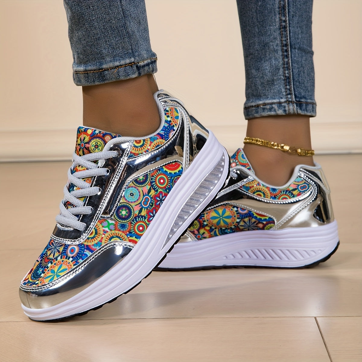 Women's Fashion Bohemian Style Shock-Absorbing Thick-Soled Outdoor Sports Shoes Sneakers
