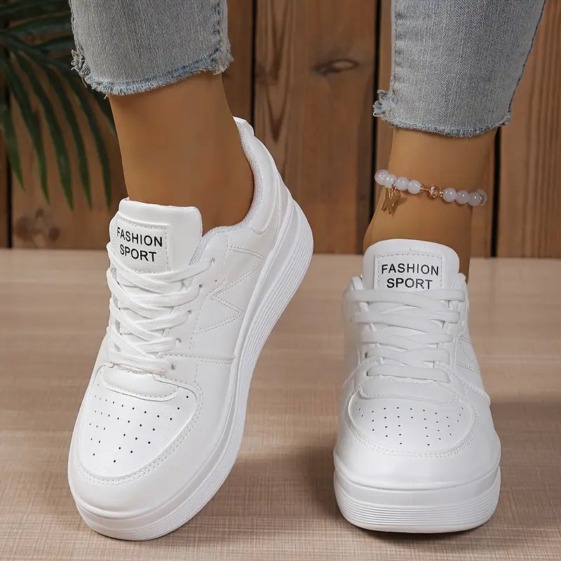 Women's Comfort Versatile White Low-Top Lace-Up Sneakers Casual Chic Footwear