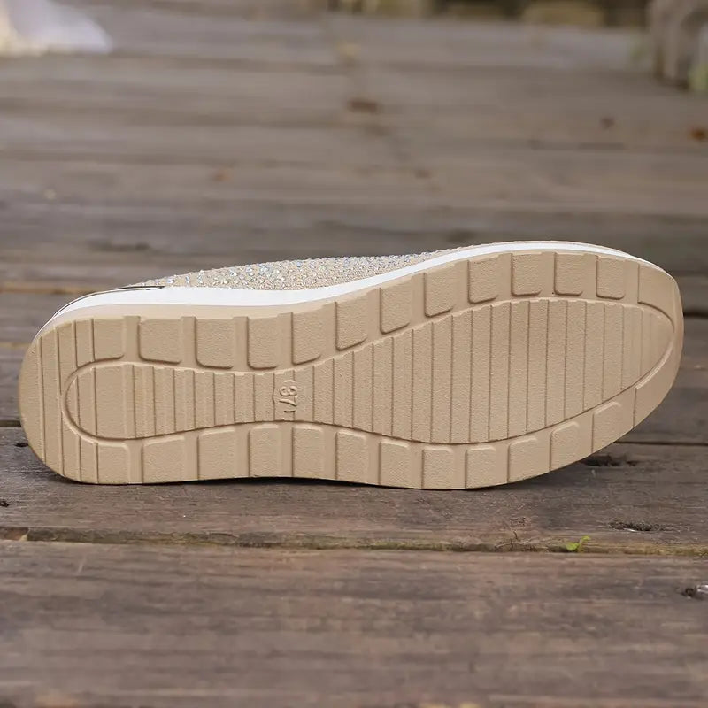 Women's Rhinestone Decor Platform Sneakers Slip-On Outdoor Shoes
