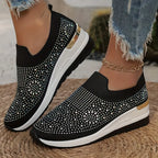 Women's Rhinestone Decor Platform Sneakers Slip-On Outdoor Shoes