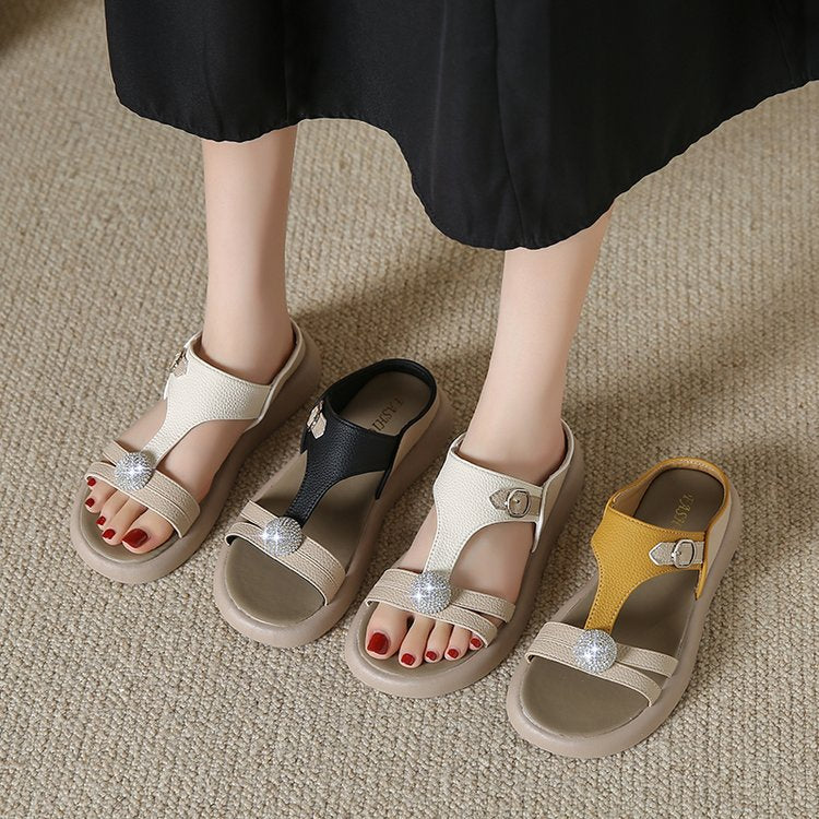 Women's Fashion Rhinestone Hollow Sandals Slip-On Flat Sandals