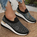 Women's Rhinestone Decor Platform Sneakers Slip-On Outdoor Shoes