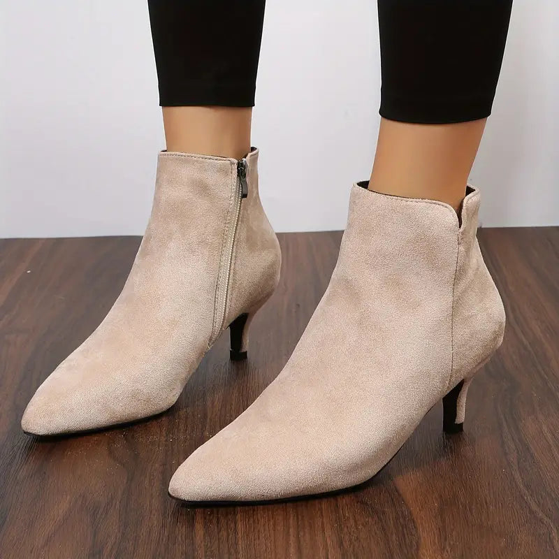 Womens Chic Solid Color Kitten Heel Ankle Boots