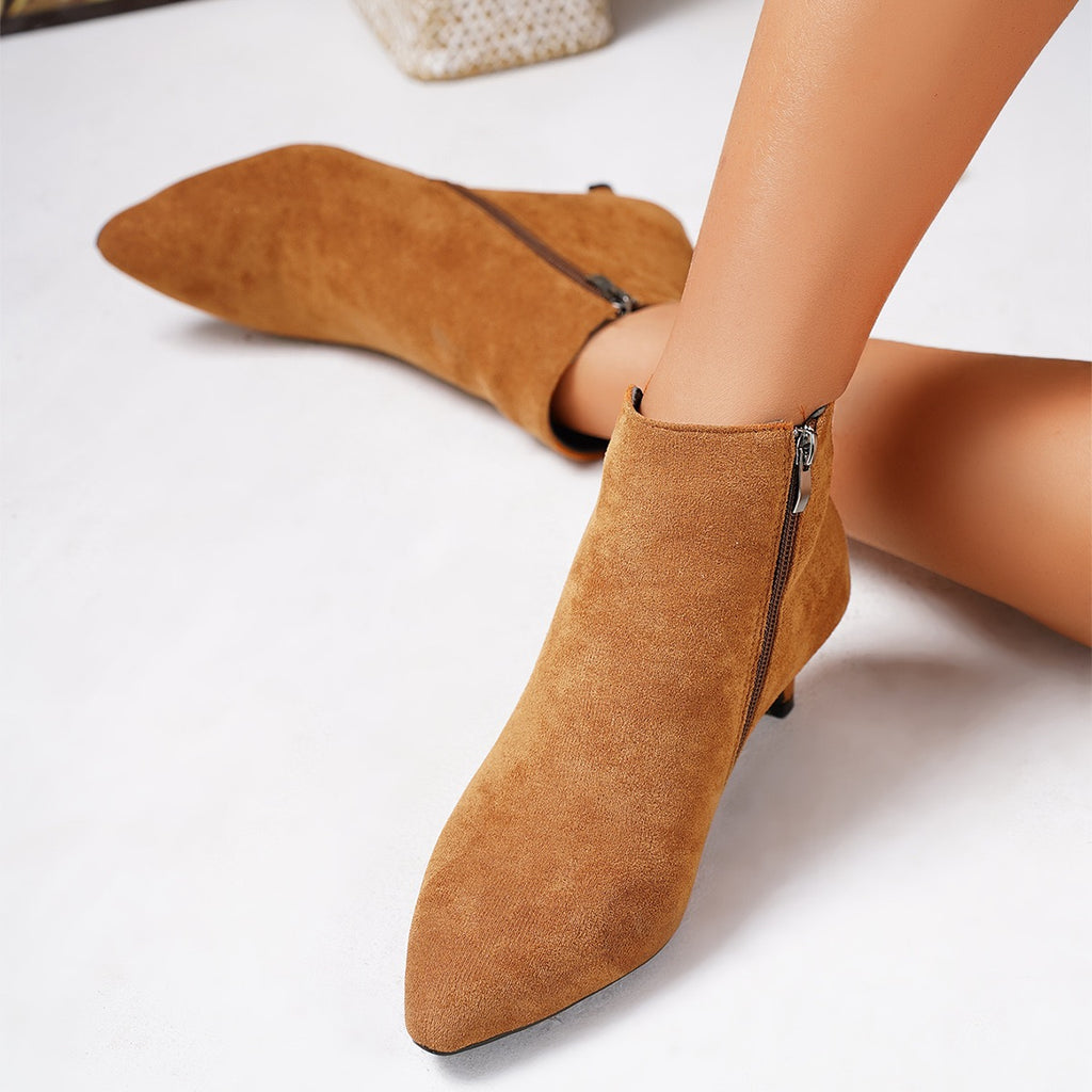 Womens Chic Solid Color Kitten Heel Ankle Boots