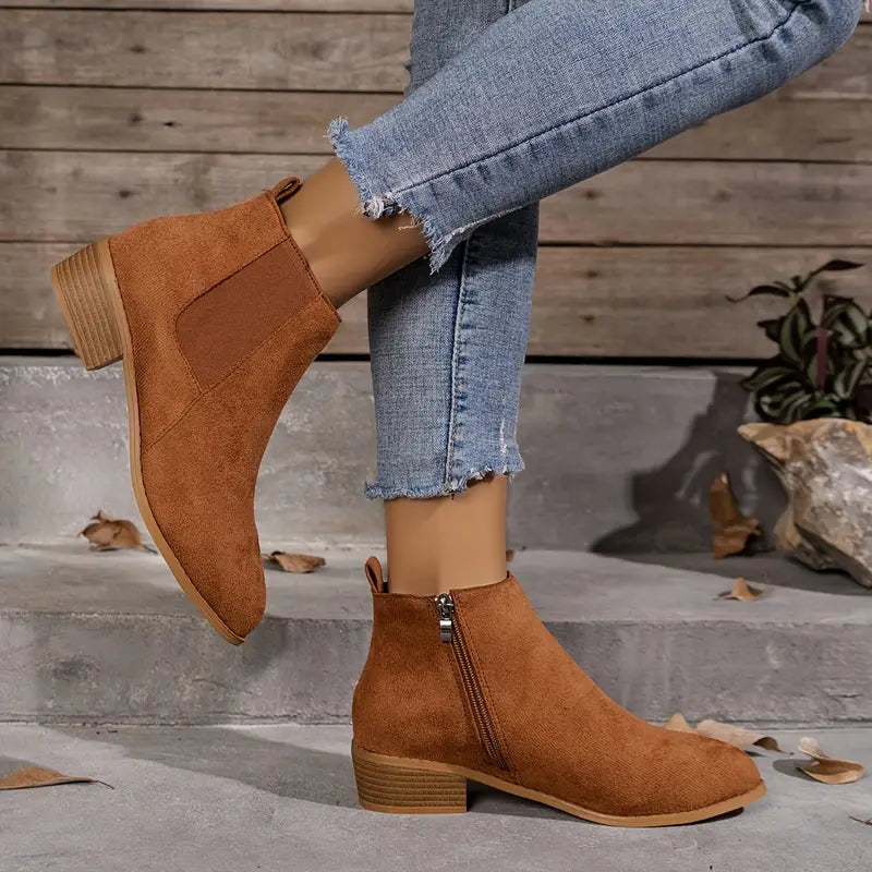 Women Casual Slip on Back Zipper Comfort Ankle Boots