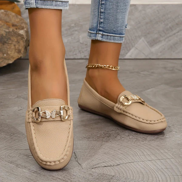 Womens Glamorous Metallic Buckle Loafers