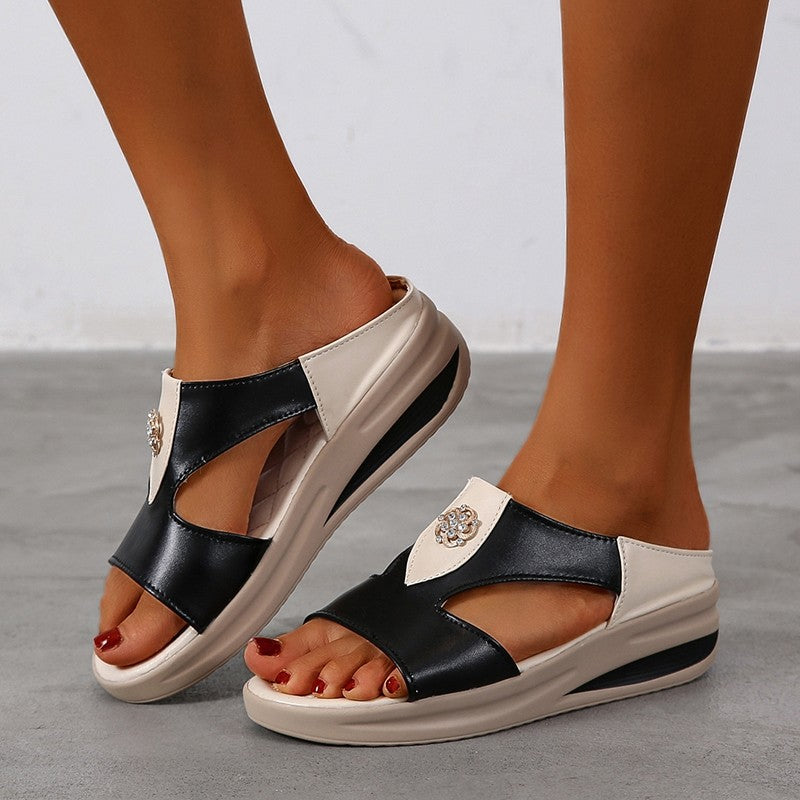 2022 New Wedge Cowhide Platform Flip Flops