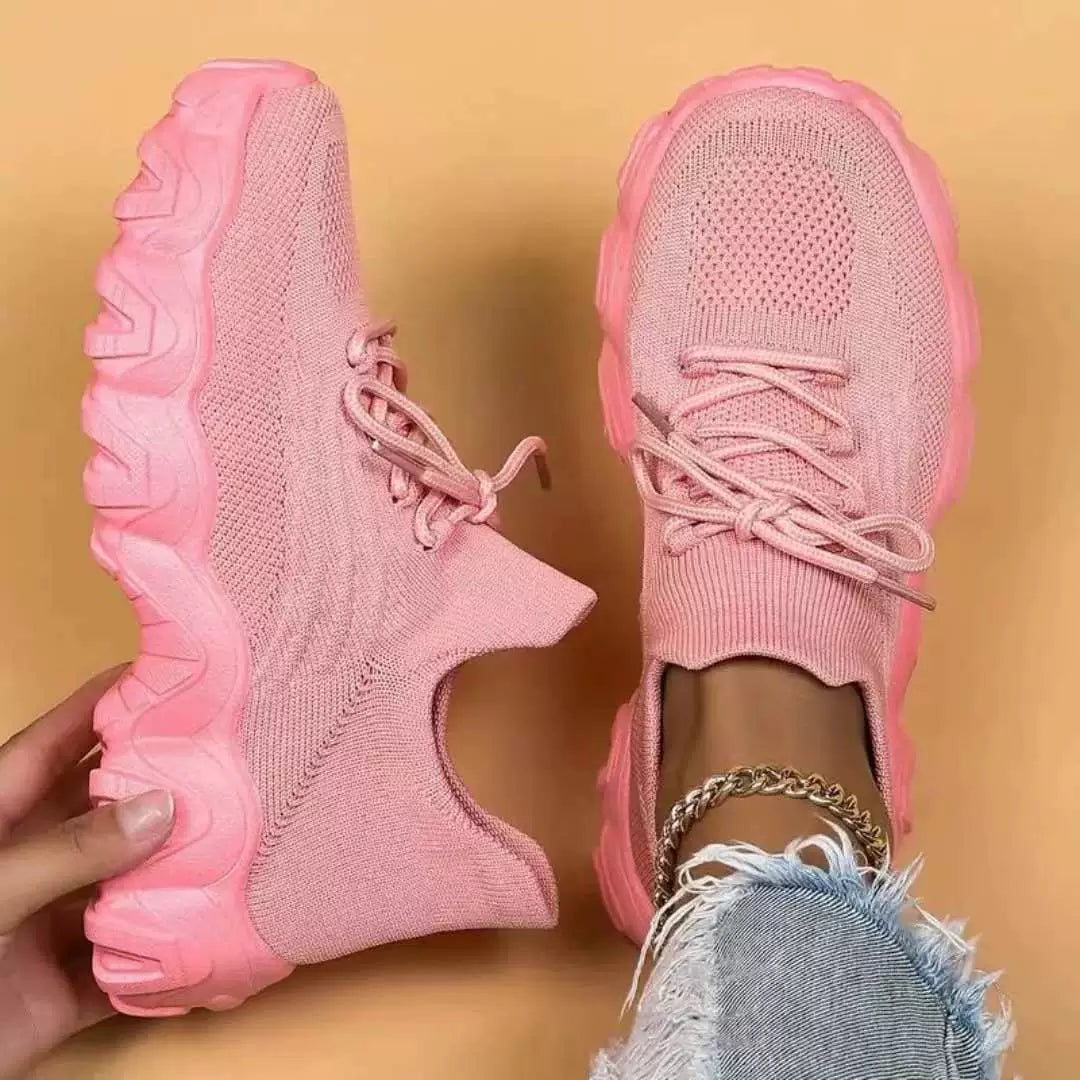 Women's Breathable Stretch Knit Thick Sole Slip‑On Trainers Walking Shoes