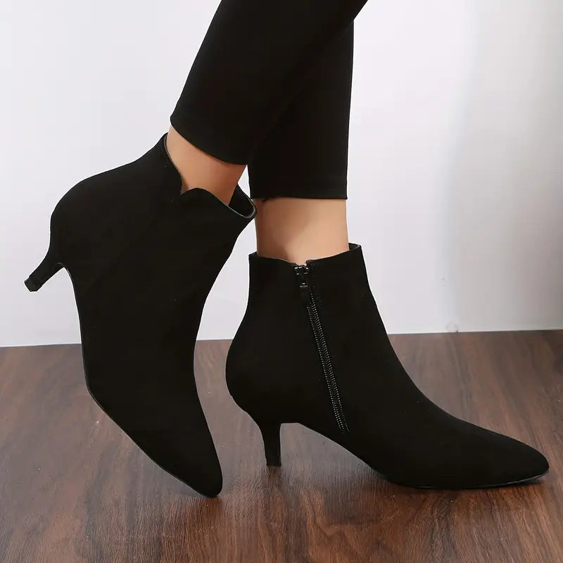 Womens Chic Solid Color Kitten Heel Ankle Boots