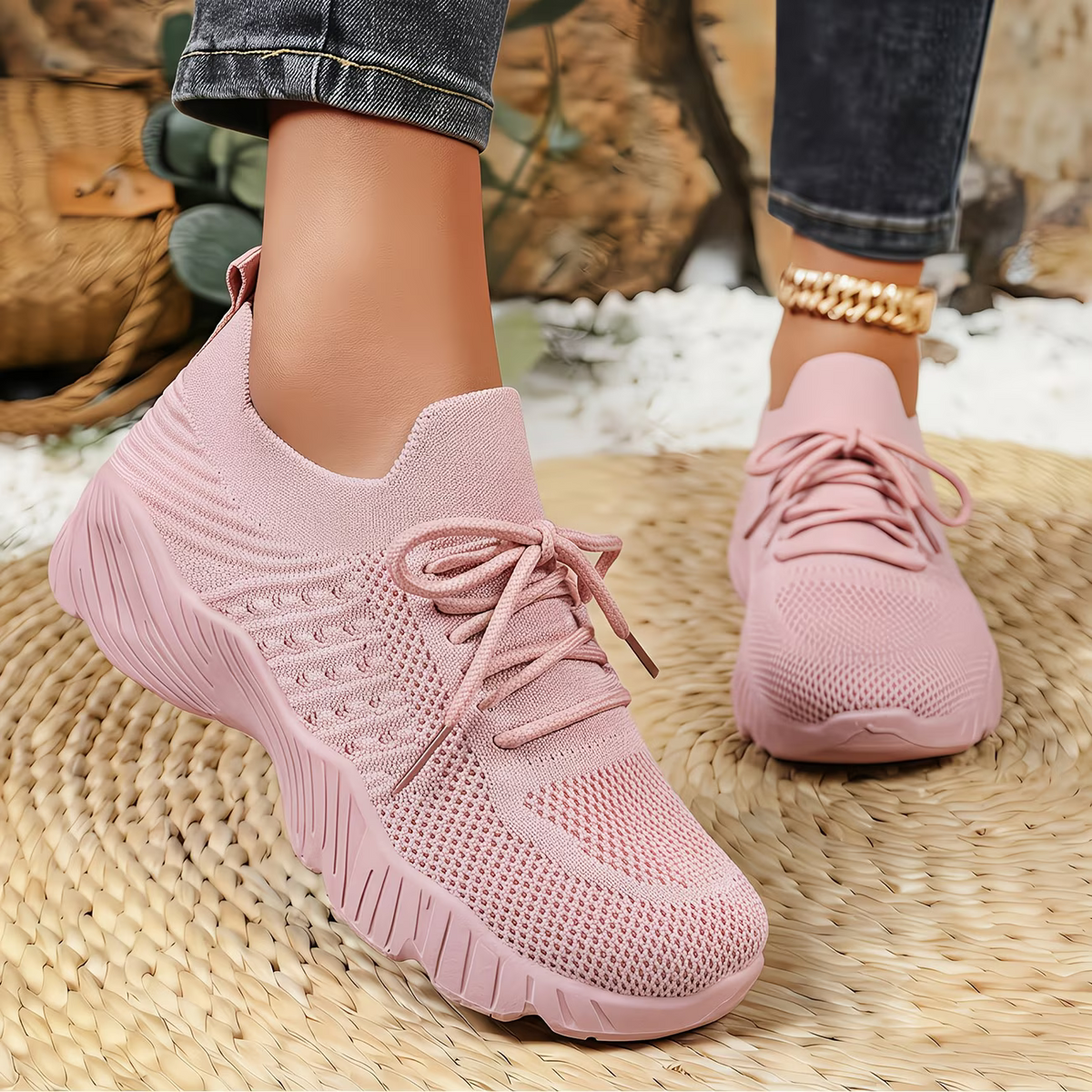 Women‘s Comfortable Mesh Lace-Up Sneakers Sports Shoes