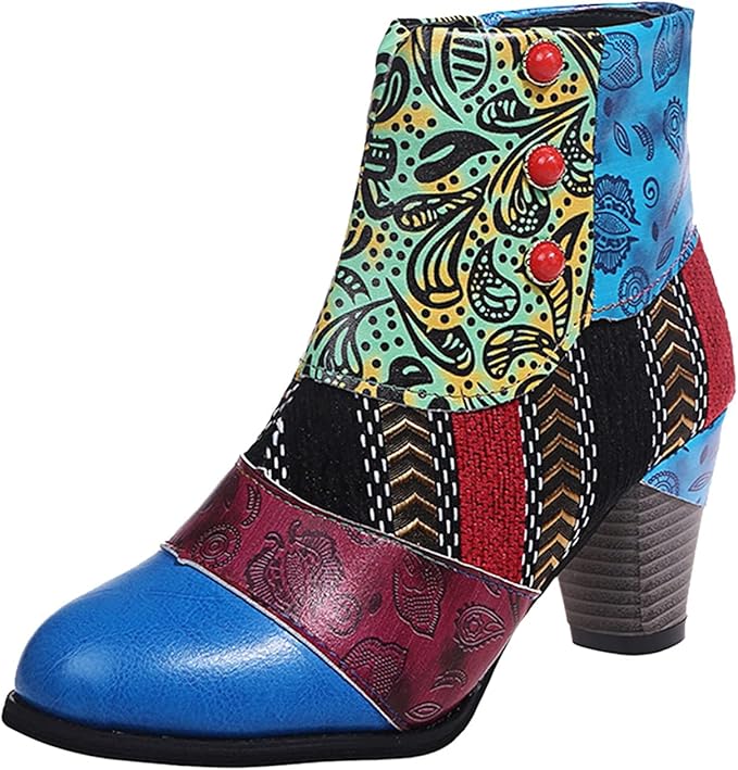 Bohemian Floral Embossed Ankle Boots for Women