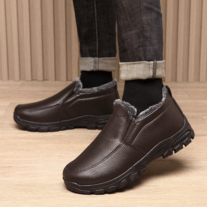 Cowhide Waterproof Fleece Snow Boots