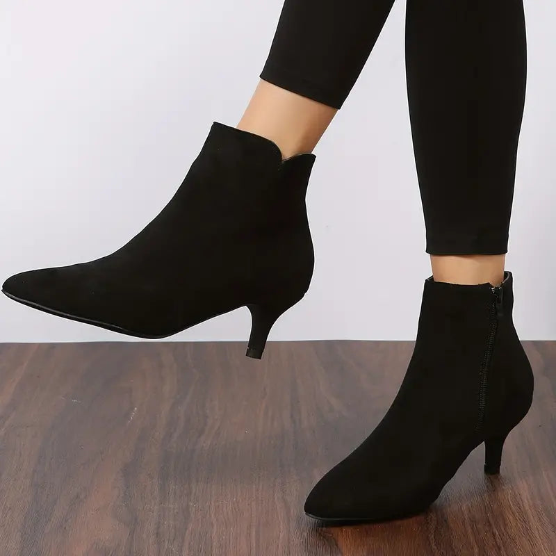 Womens Chic Solid Color Kitten Heel Ankle Boots