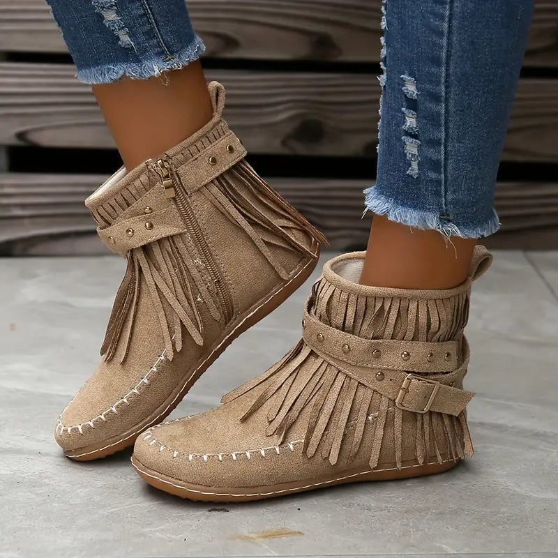Trendy Womens Tassel Ankle Boots