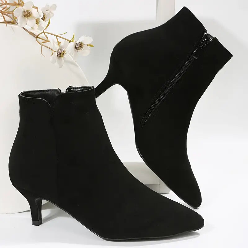 Womens Chic Solid Color Kitten Heel Ankle Boots
