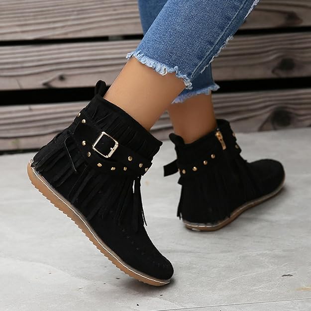 Trendy Womens Tassel Ankle Boots