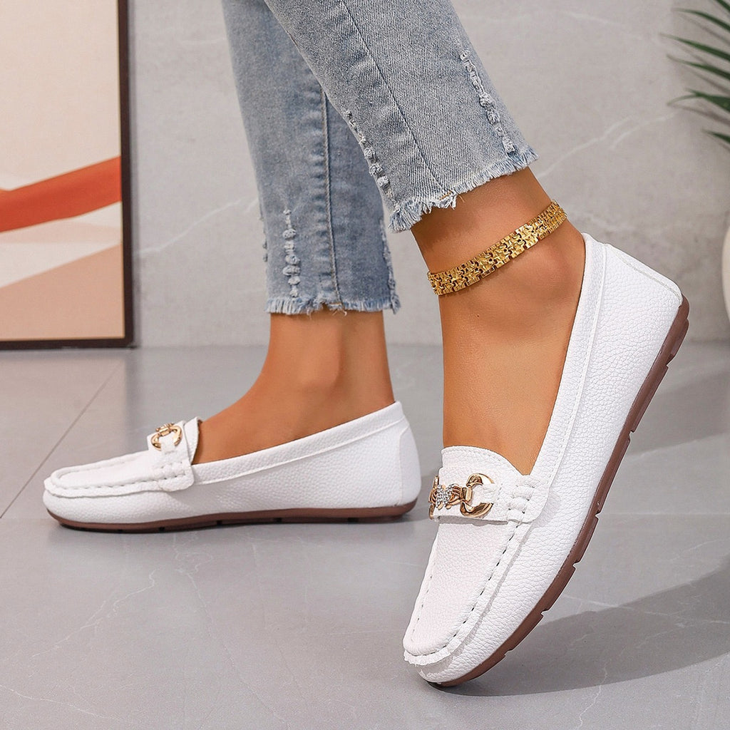 Womens Glamorous Metallic Buckle Loafers