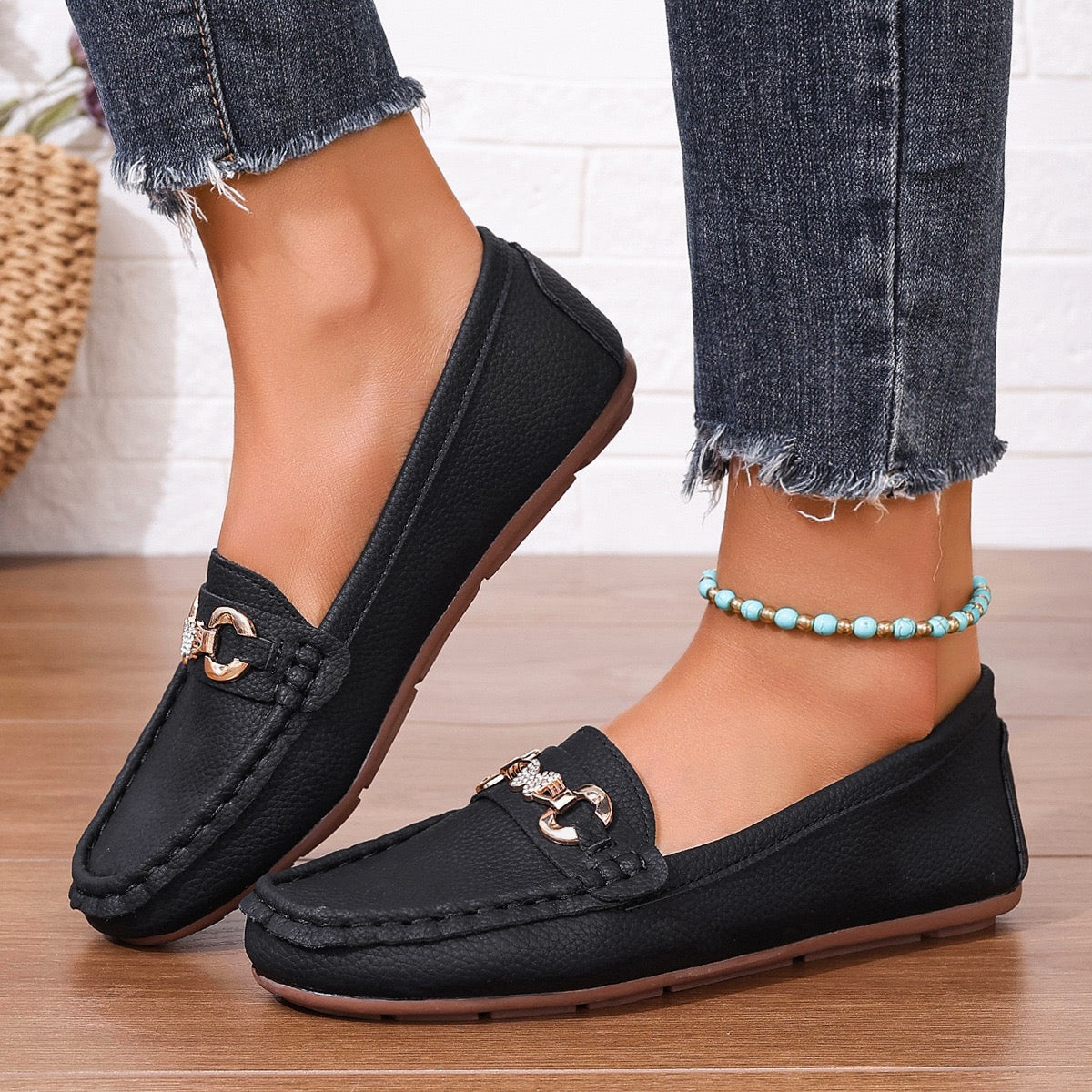 Womens Glamorous Metallic Buckle Loafers