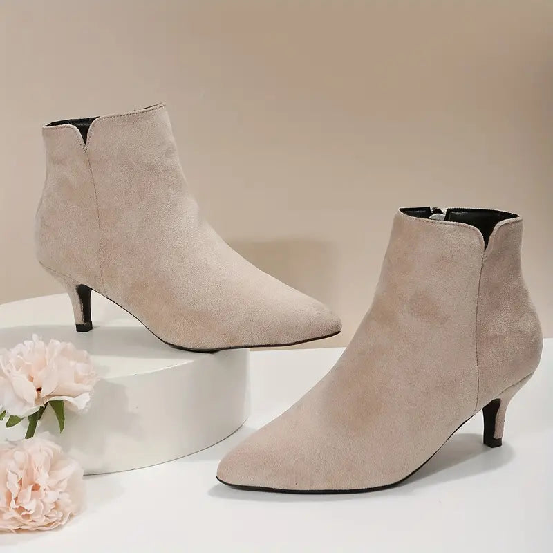 Womens Chic Solid Color Kitten Heel Ankle Boots