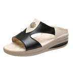 2022 New Wedge Cowhide Platform Flip Flops