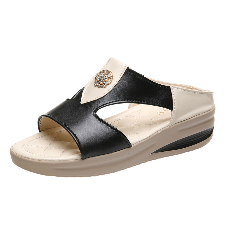 2022 New Wedge Cowhide Platform Flip Flops