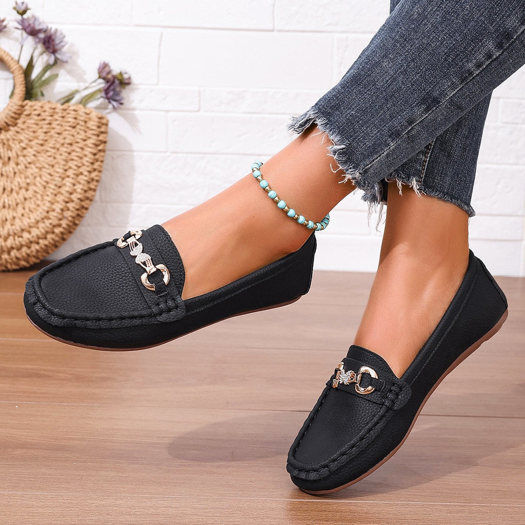 Womens Glamorous Metallic Buckle Loafers
