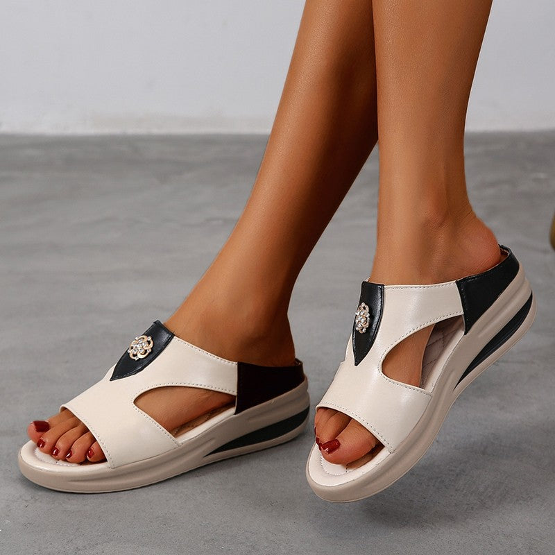 2022 New Wedge Cowhide Platform Flip Flops