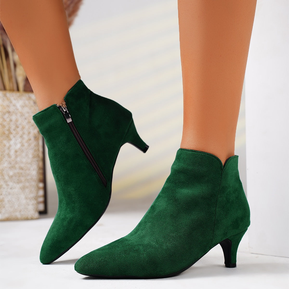 Womens Chic Solid Color Kitten Heel Ankle Boots