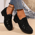 Sequins Decor Chunky Heel Loafers