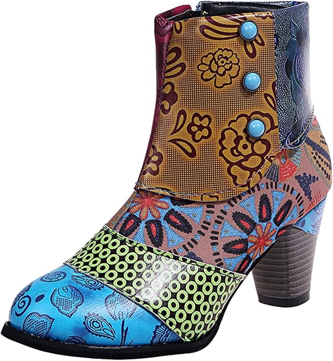 Bohemian Floral Embossed Ankle Boots for Women