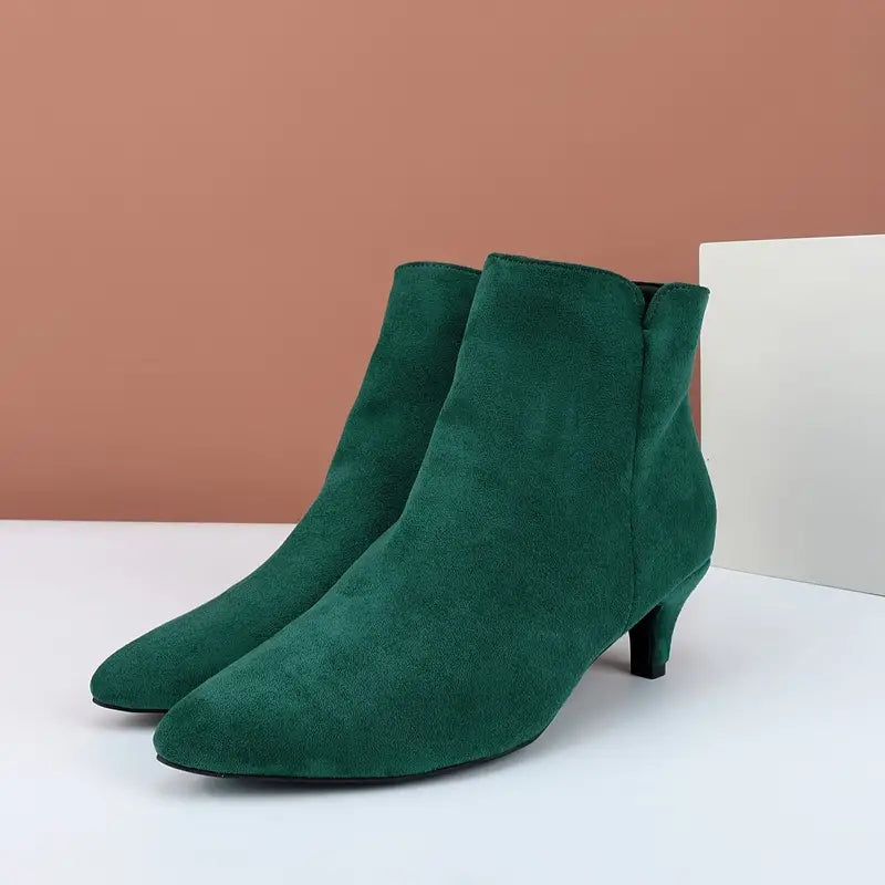 Womens Chic Solid Color Kitten Heel Ankle Boots