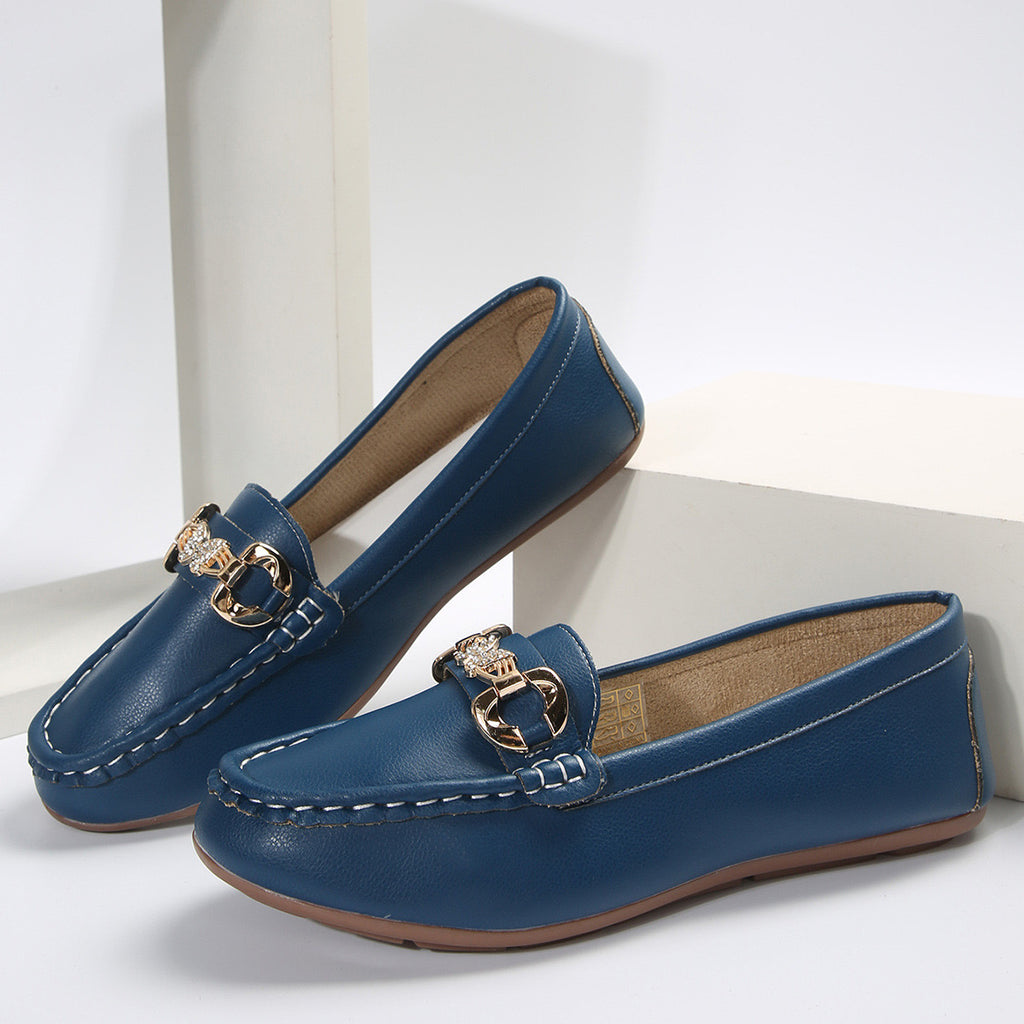 Womens Glamorous Metallic Buckle Loafers