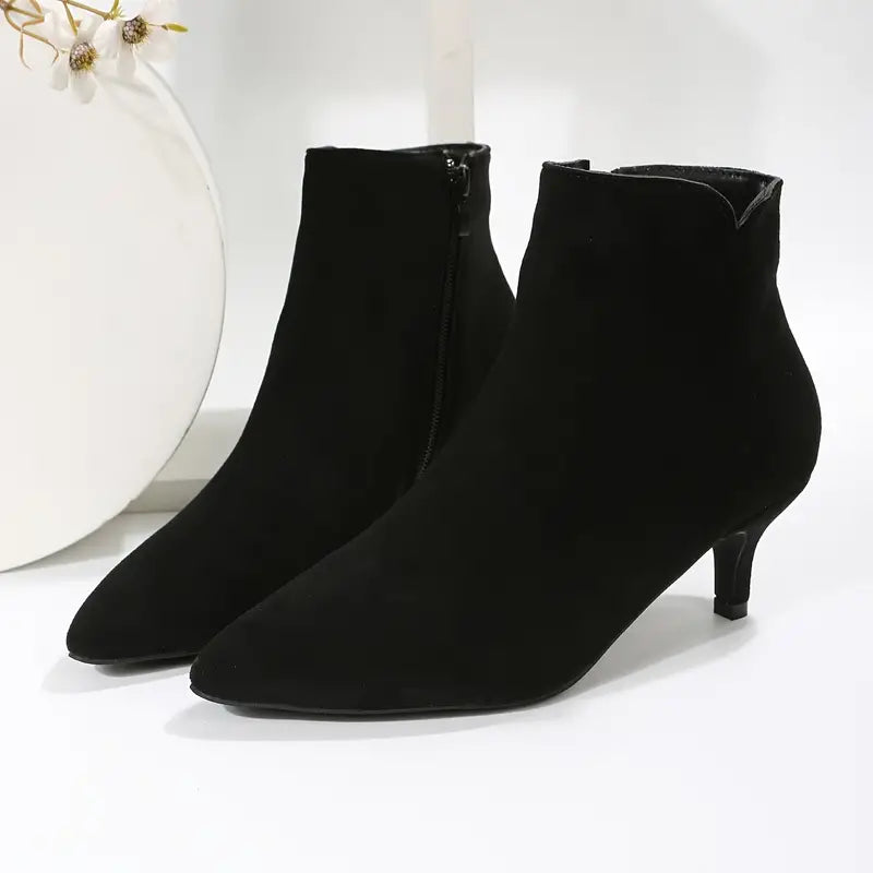 Womens Chic Solid Color Kitten Heel Ankle Boots