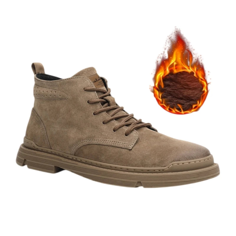 Men's Classic Suede Fur-Lined Ankle Boots – Khaki