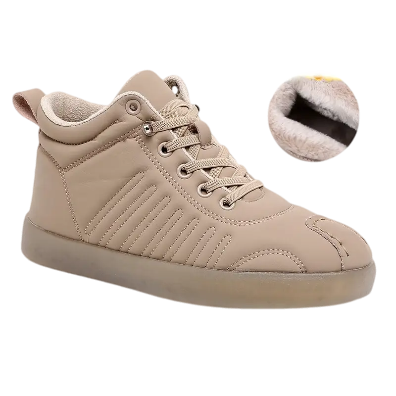 Women's Long-Plush Lined Warm High-Top Sneakers – Cozy Beige