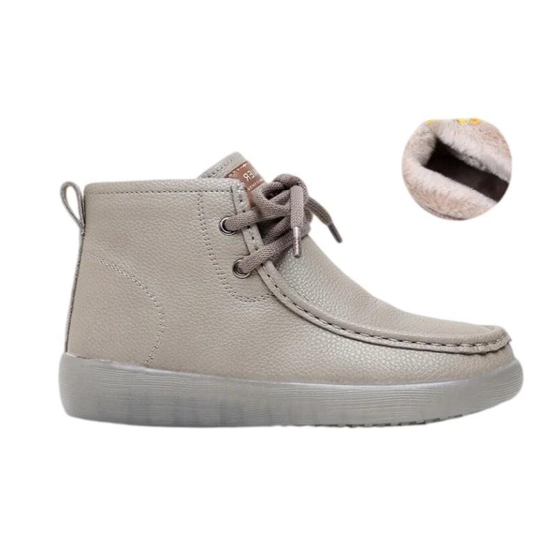 Women's Cozy Fur-Lined Moc Toe Ankle Boots – Taupe