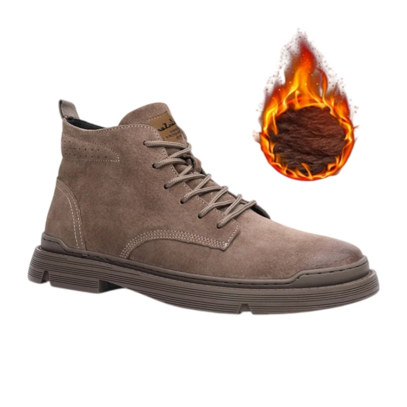 Men's Classic Suede Fur-Lined Ankle Boots – Dark Taupe