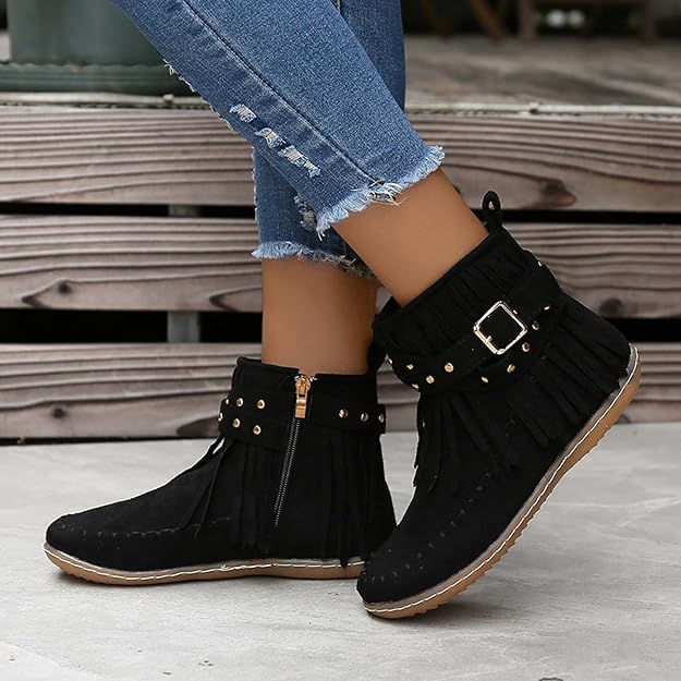 Trendy Womens Tassel Ankle Boots