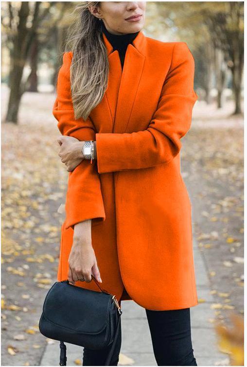 WOMEN ELEGANT STAND-COLLAR WOOLEN URBAN LEISURE COAT