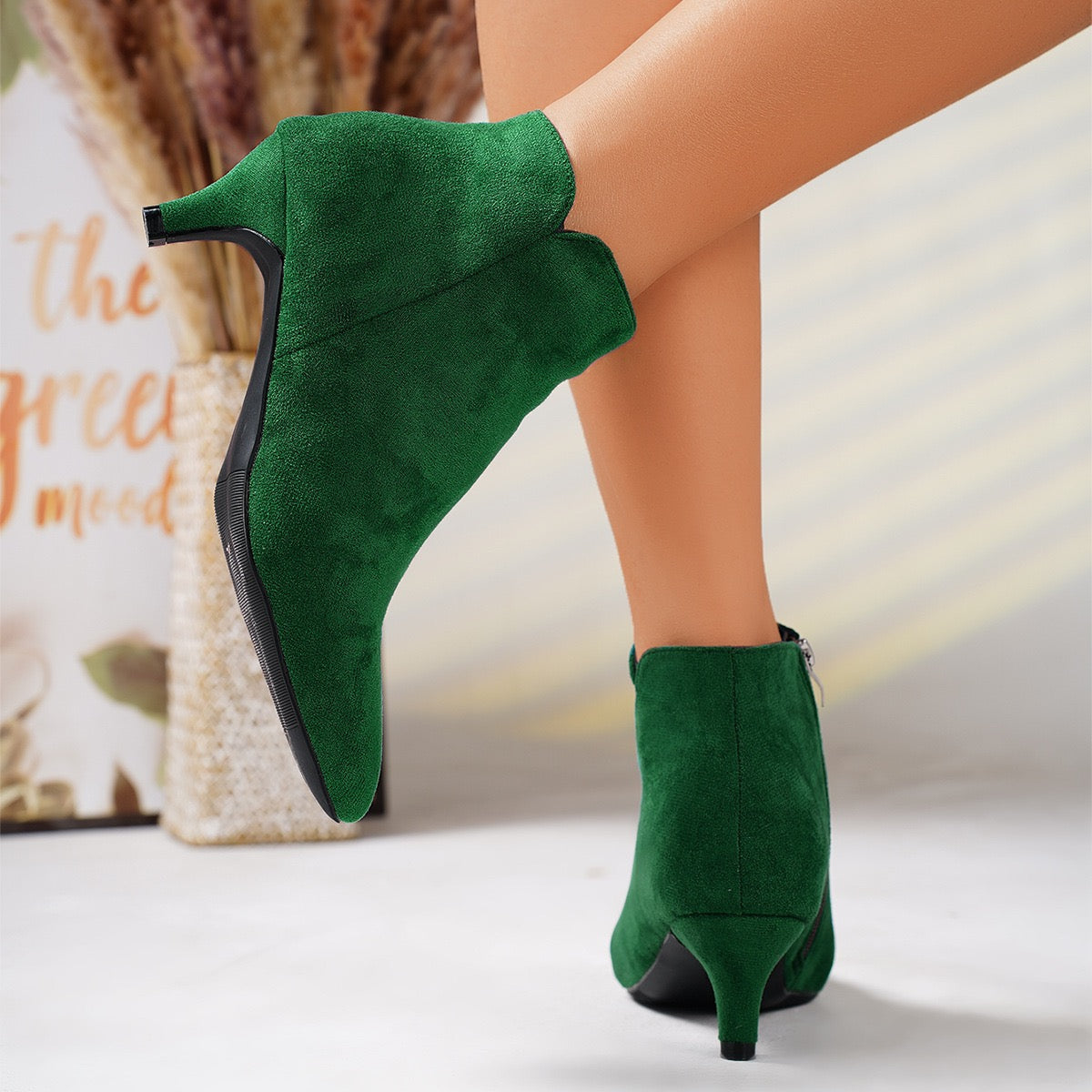 Womens Chic Solid Color Kitten Heel Ankle Boots