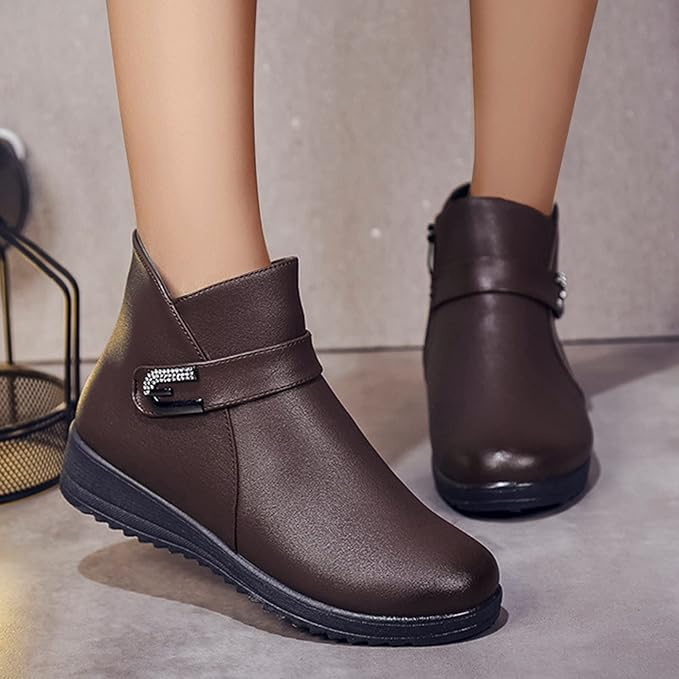 Women's Metal Buckle Genuine Leather Wool Orthopedic Boots