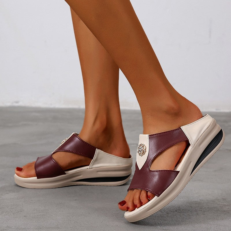2022 New Wedge Cowhide Platform Flip Flops